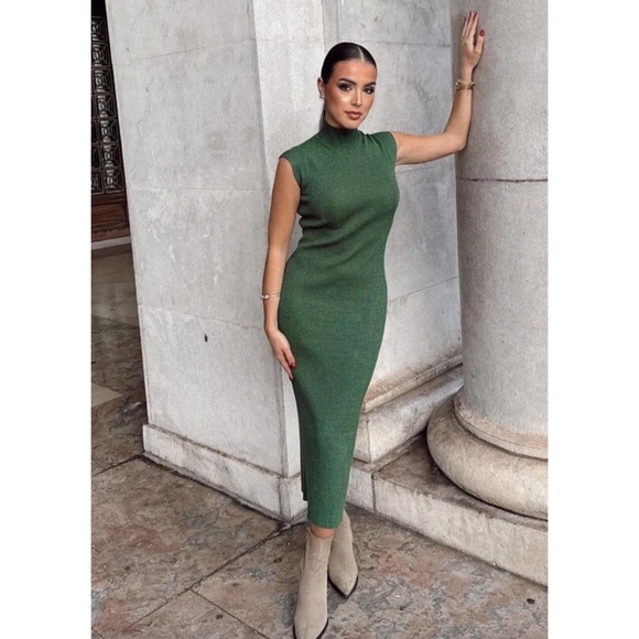 Blogger Favorite Zara Metallic Thread Knit Dress Green Small - Picture 7 of 17